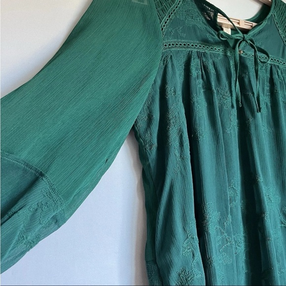 Anthropologie Tiny Women Sz XS Dress Green Boho Embroidered Luisa Swing Peasant - Picture 6 of 16